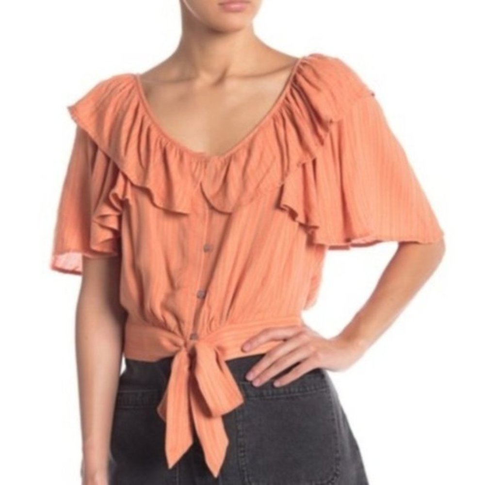 Free People Ruffle Hem Top With Tie Accent